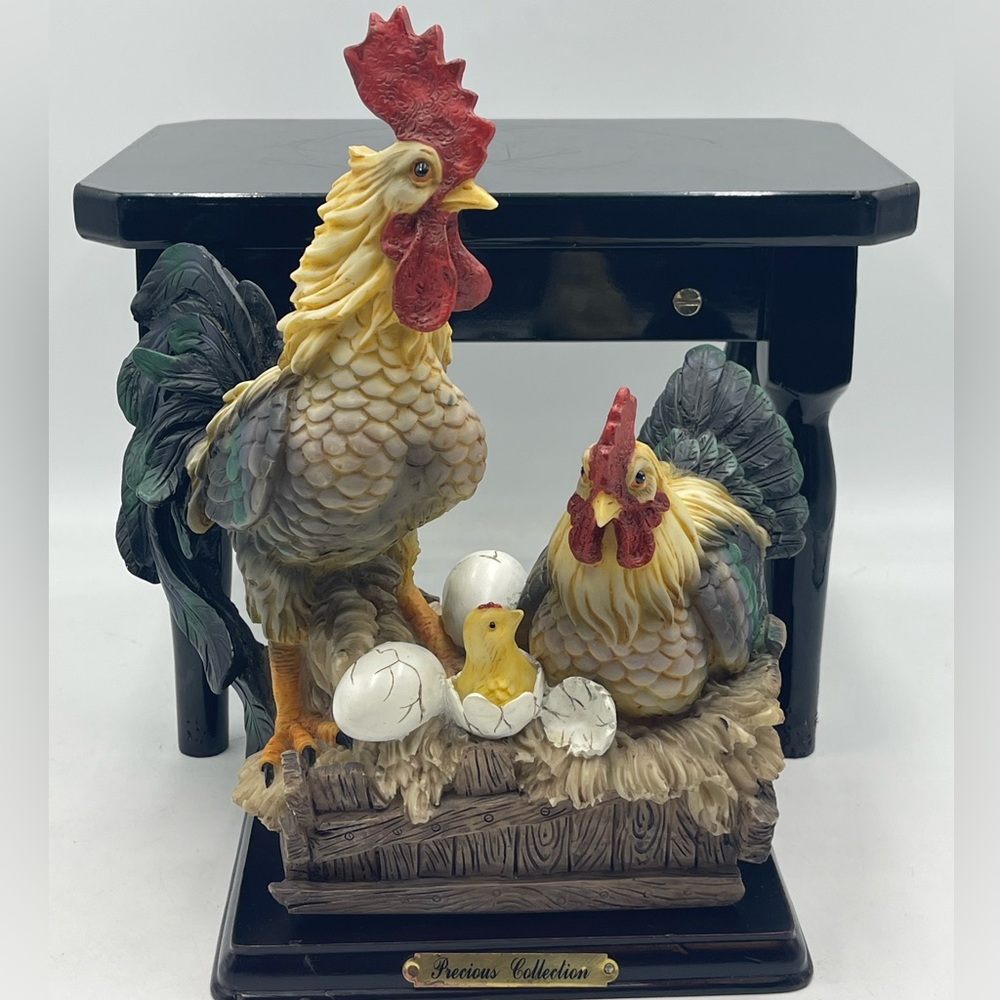 Precious Collection Country Farm Theme Hen Nest, Hatchlings & Rooster Sculpture